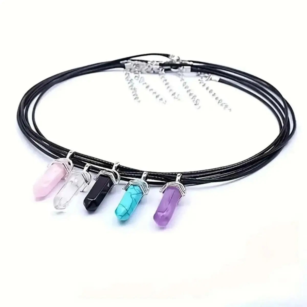40PCS/30PCS Hexagonal Chakra Synthetic Crystal Pendant , Pointed Quartz Stone With Leather Necklace Chain Storage Bag