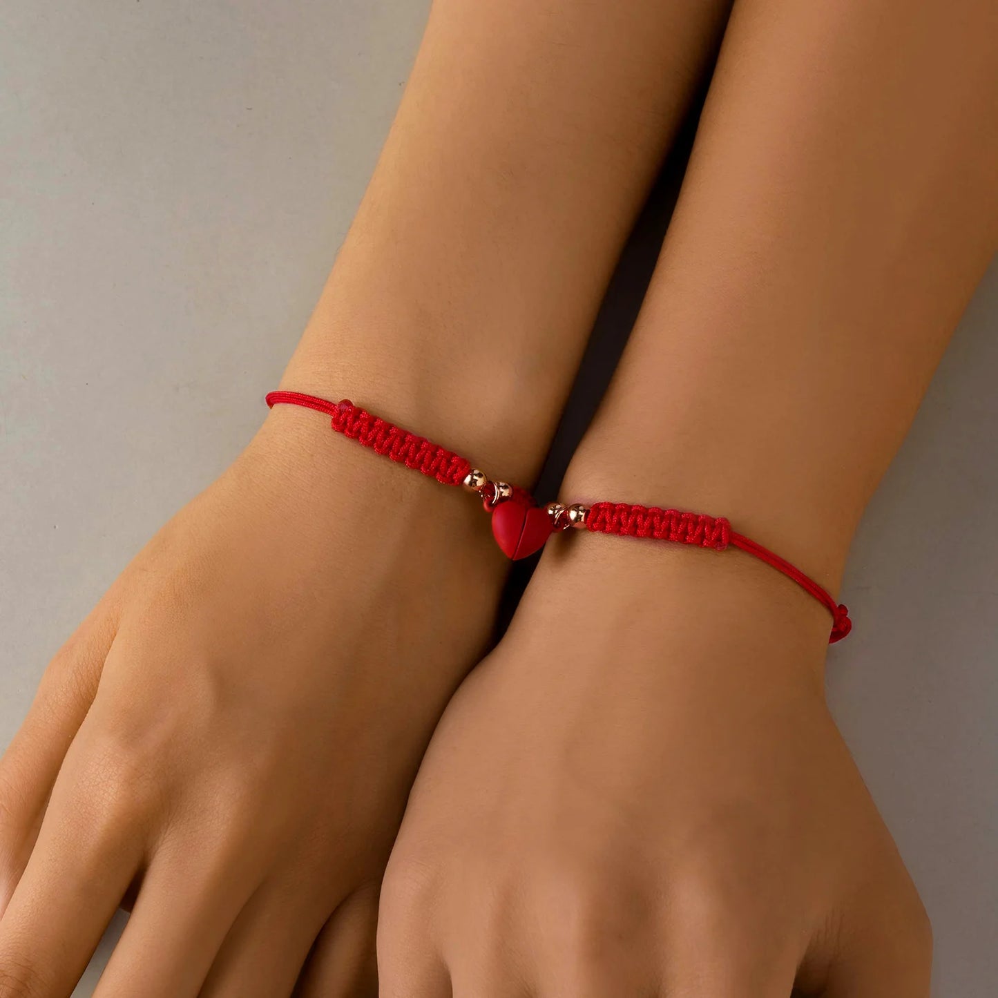 2 PCS Simple Lucky Red Rope Braided Bracelet for Women Men Romantic Heart Magnetic Couple Matching Bracelets Friendship Jewelry