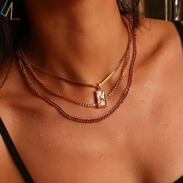 Gold Color Necklace for Women Zircon Christmas Jewelry Colorful Geometric Meaningful Sun Lover Stainless Steel Tarot Necklaces