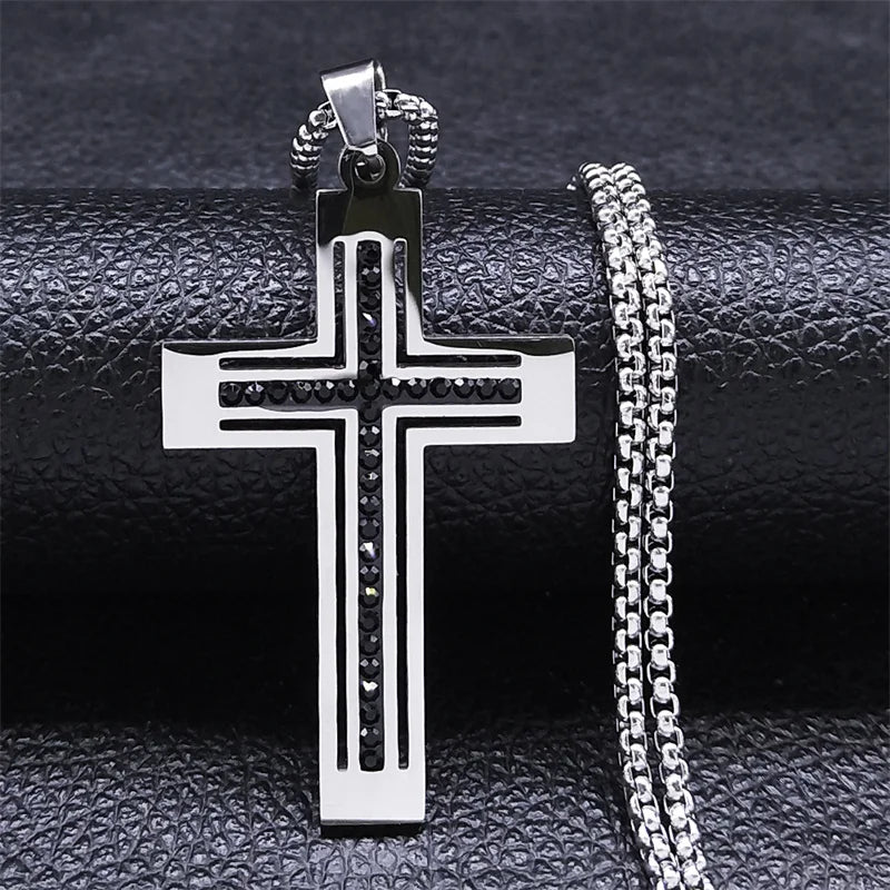 Catholic Crucifix Cross Necklace for Women Men Stainless Steel Christian Religious Male Chain Jewelry colar masculino N4943