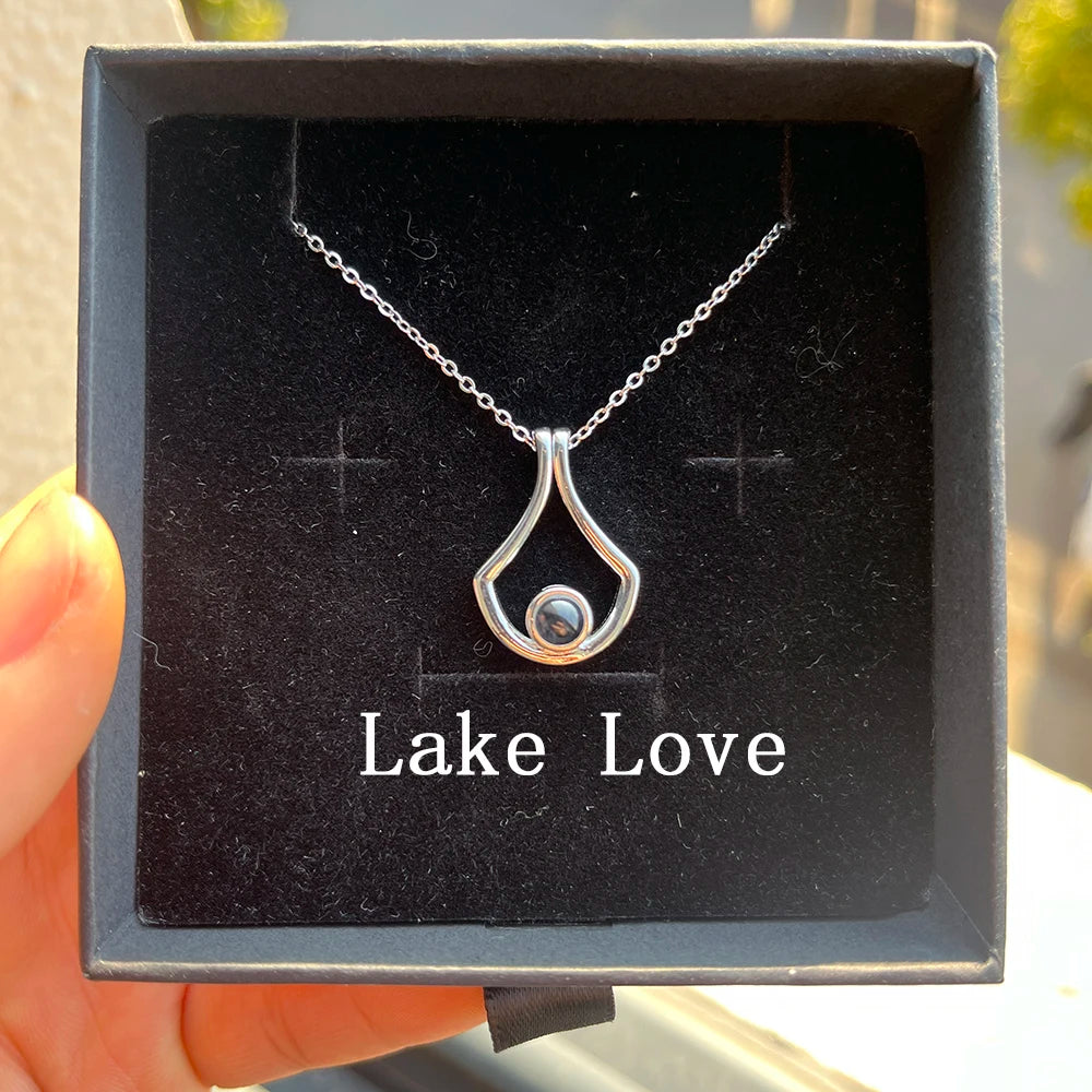 Custom Photo Projection Necklace Stainless Steel Chain Heart Flower Start Pendant DIY Picture Inside Couple Family Necklace