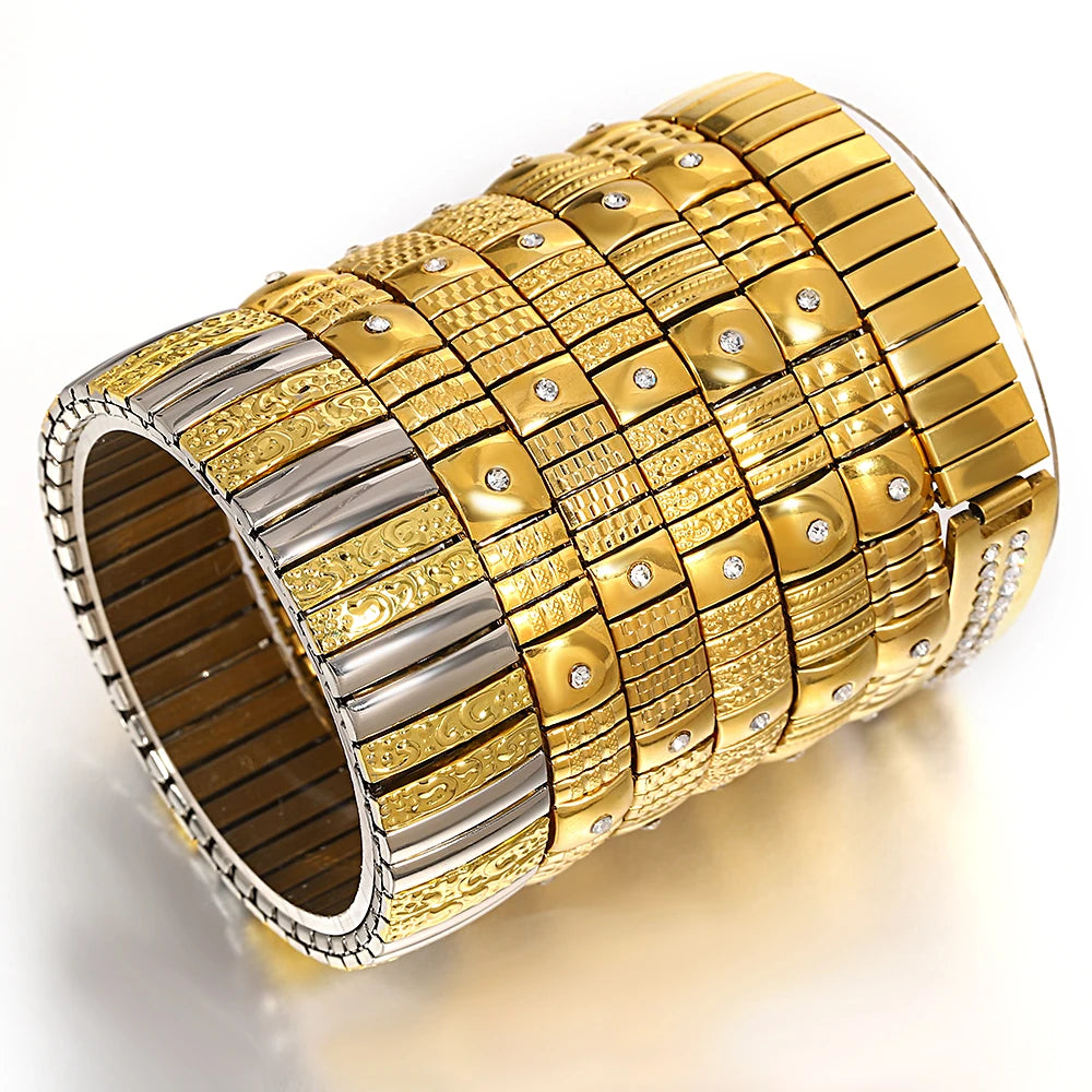 Freetry 18K Gold Plated Stainless Steel Adjustable Bracelet Fashion Elastic Metal Bracelet Trendy Jewelry Accessories Official
