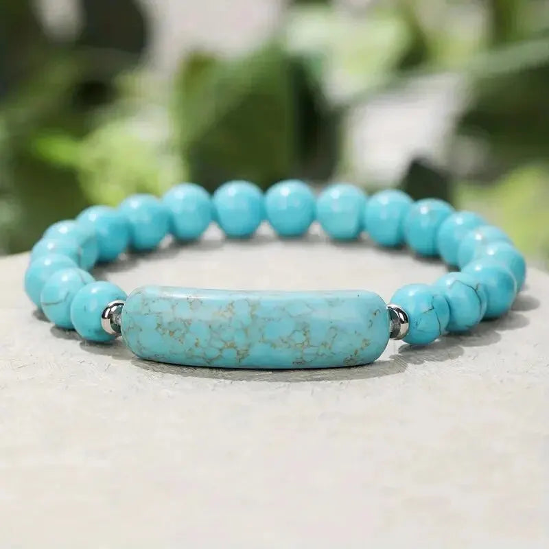 1pc Healing Handmade Stone Bracelet Turquoise Natural Malachite Gemstone Crystal Rough Bracelet Body Energy Yoga