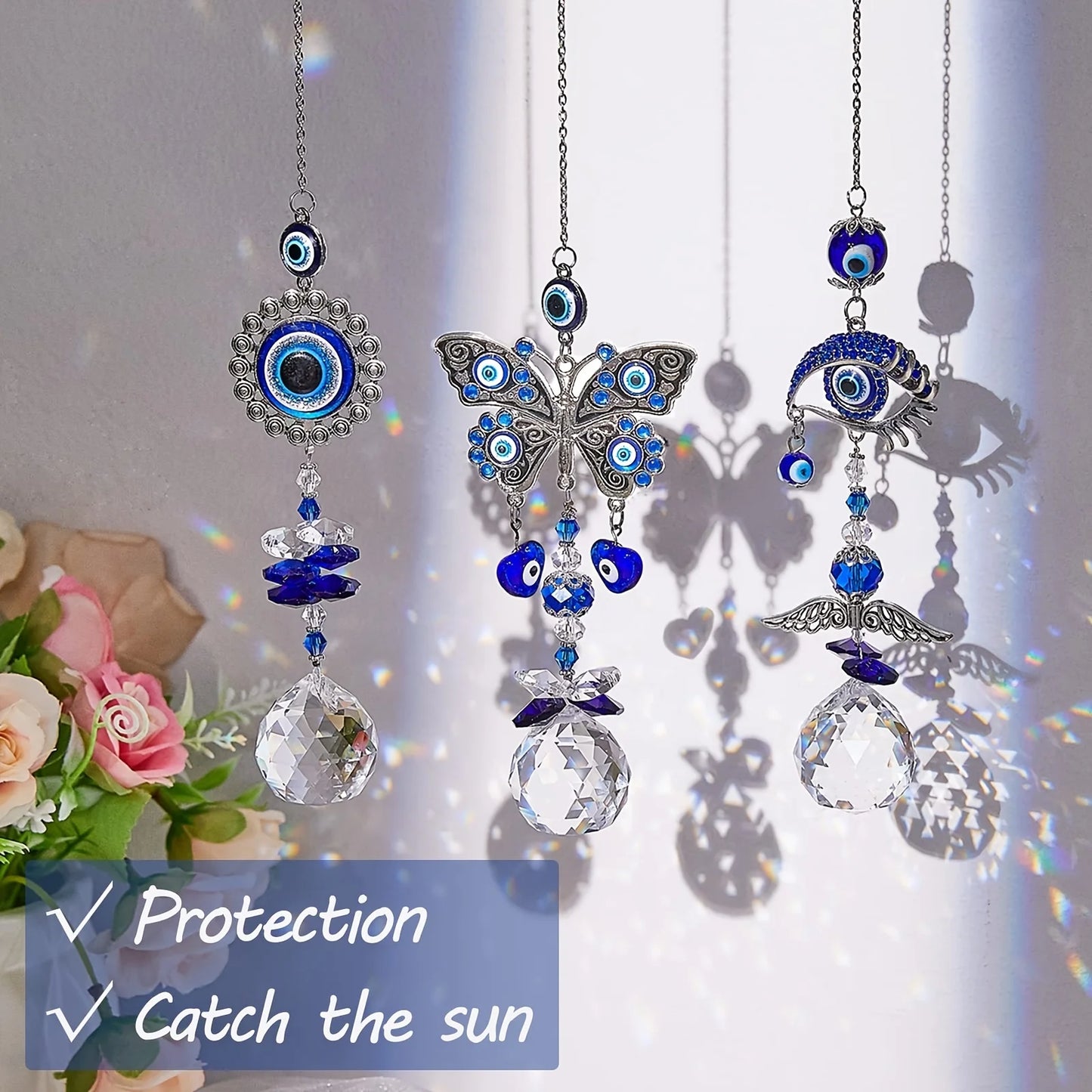 1pcs Evil Eye Suncatchers with Crystal Prism Balls for Window Hanging Sun Catcher Decor Blue Eyes Suncatcher Rainbow Maker Penda
