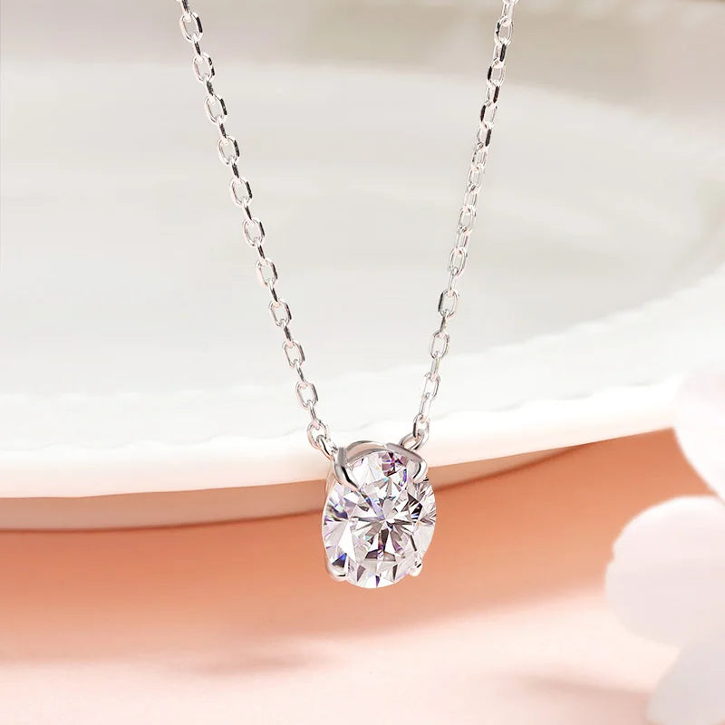 Smyoue 1CT 2CT 3CT Oval Cut Moissanite Necklaces for Women Jewelry 100% Real Silver Chain 925 Pandant Lab Diamond Birthday Gift