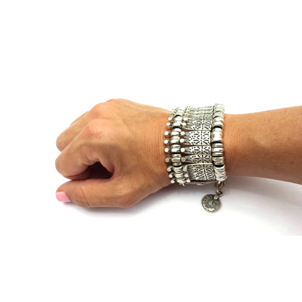 Vintage Silvery Golden Coins Bracelet for Women Men Boho Hippie Beach Party Afghan Turkish Marseille Ethnic Bracelets Jewelry