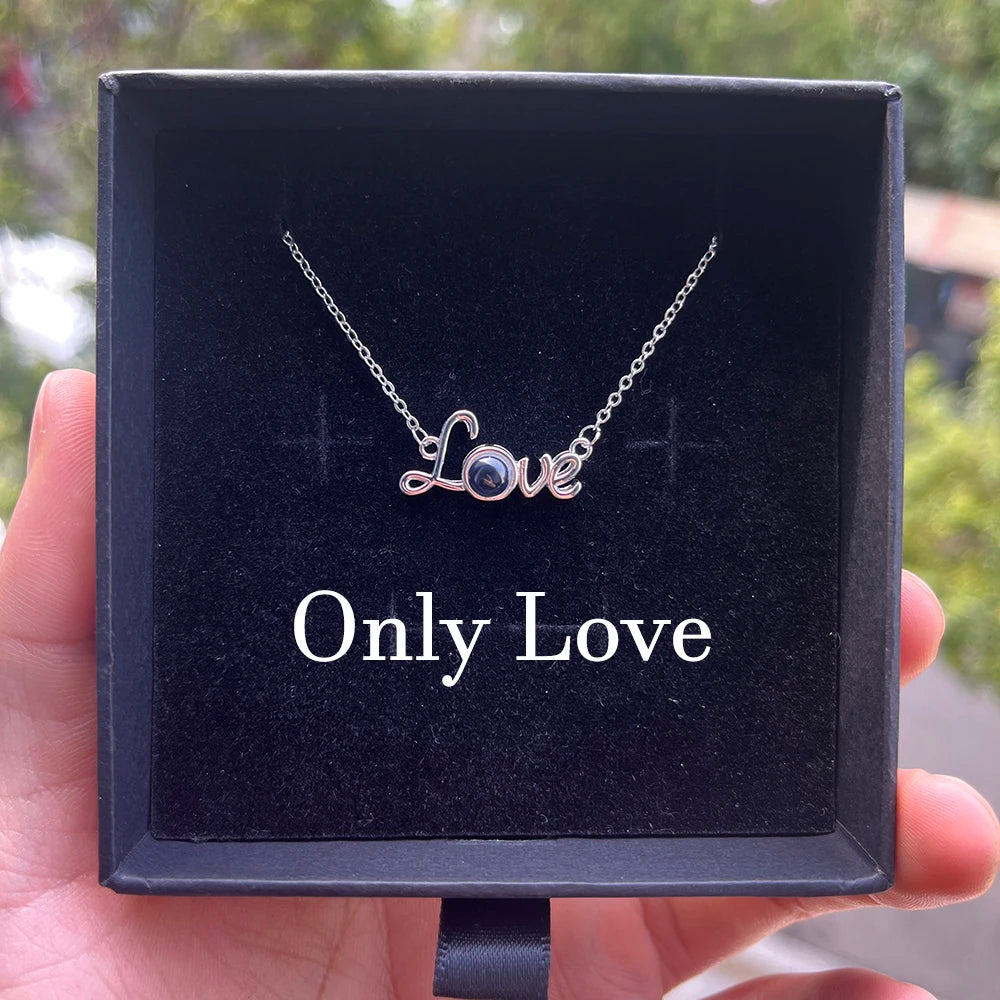 Custom Photo Projection Necklace Stainless Steel Chain Heart Flower Start Pendant DIY Picture Inside Couple Family Necklace