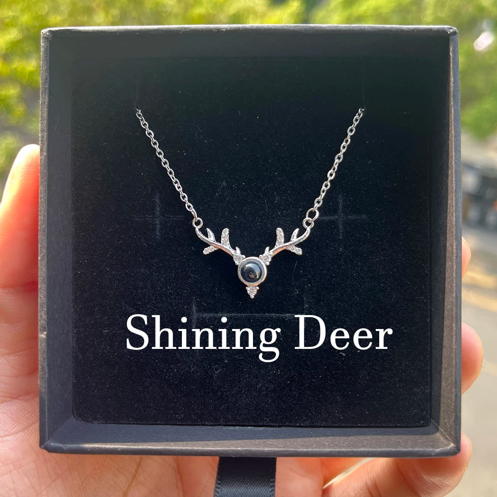 Custom Photo Projection Necklace Stainless Steel Chain Heart Flower Start Pendant DIY Picture Inside Couple Family Necklace