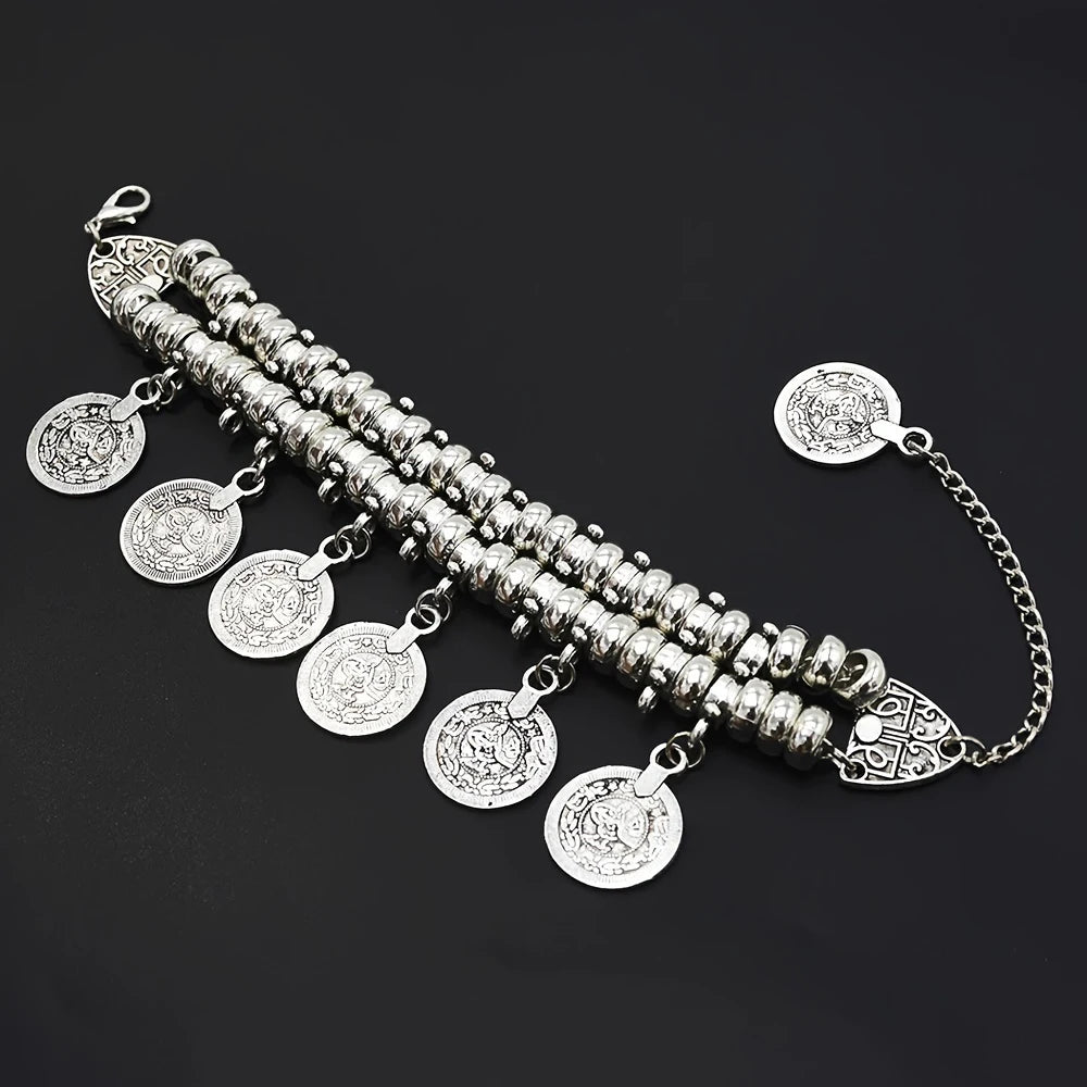 Vintage Silvery Golden Coins Bracelet for Women Men Boho Hippie Beach Party Afghan Turkish Marseille Ethnic Bracelets Jewelry