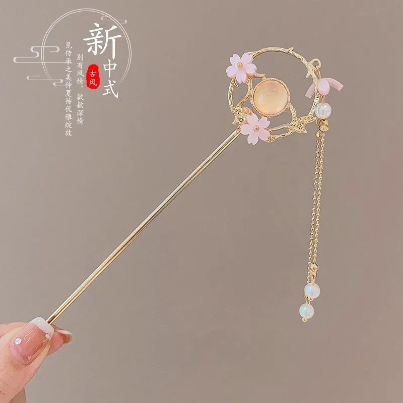 Elegant Chinese Style Hair Accessory Romantic Enameled Flower Tassel Hair Clip Alloy Jewelry Hairpin For Women Fashion Hairpin