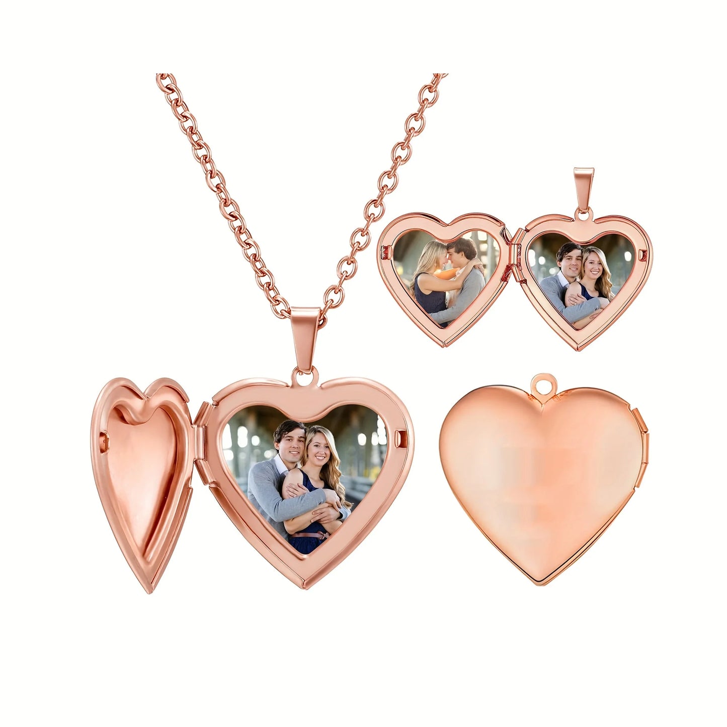 Personalized 1/2 Picture Heart Locket Pendant Necklace Customized Photo DIY Chain Necklace for Custom Men Women Jewelry Gifts