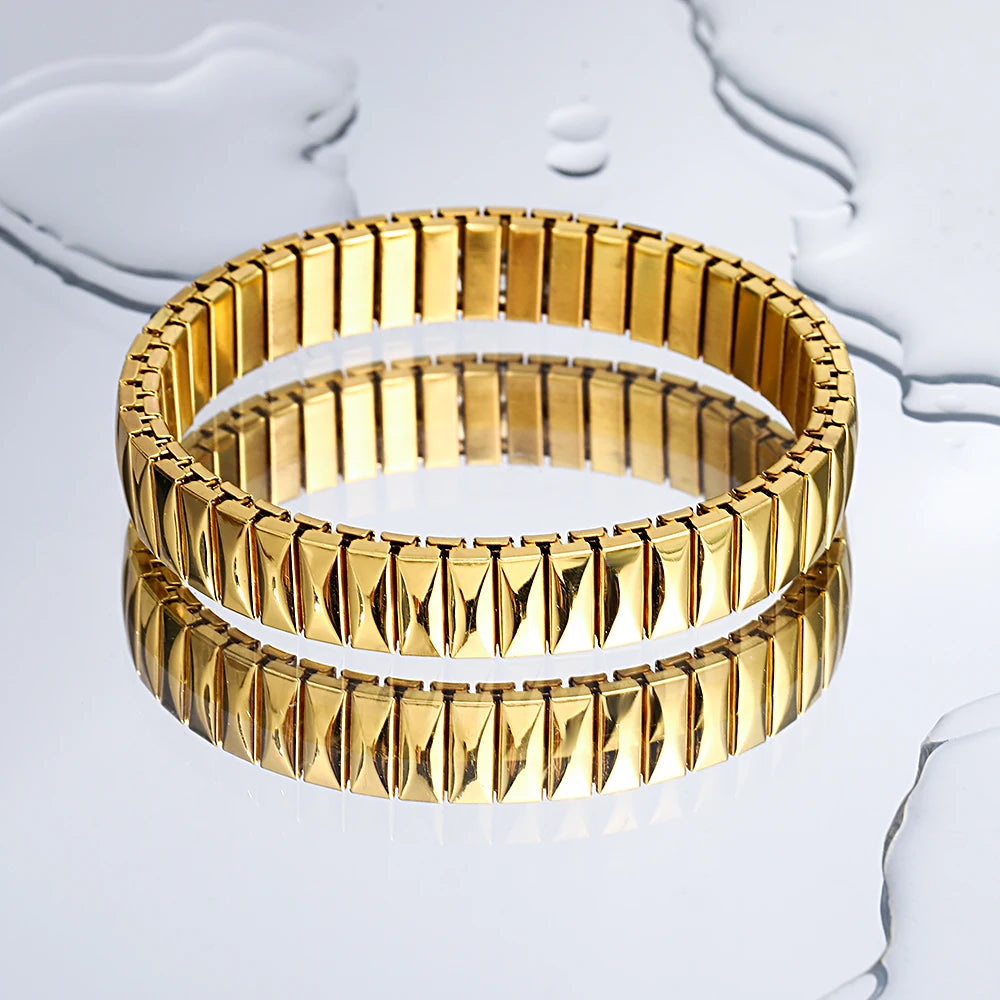 Freetry 18K Gold Plated Stainless Steel Adjustable Bracelet Fashion Elastic Metal Bracelet Trendy Jewelry Accessories Official