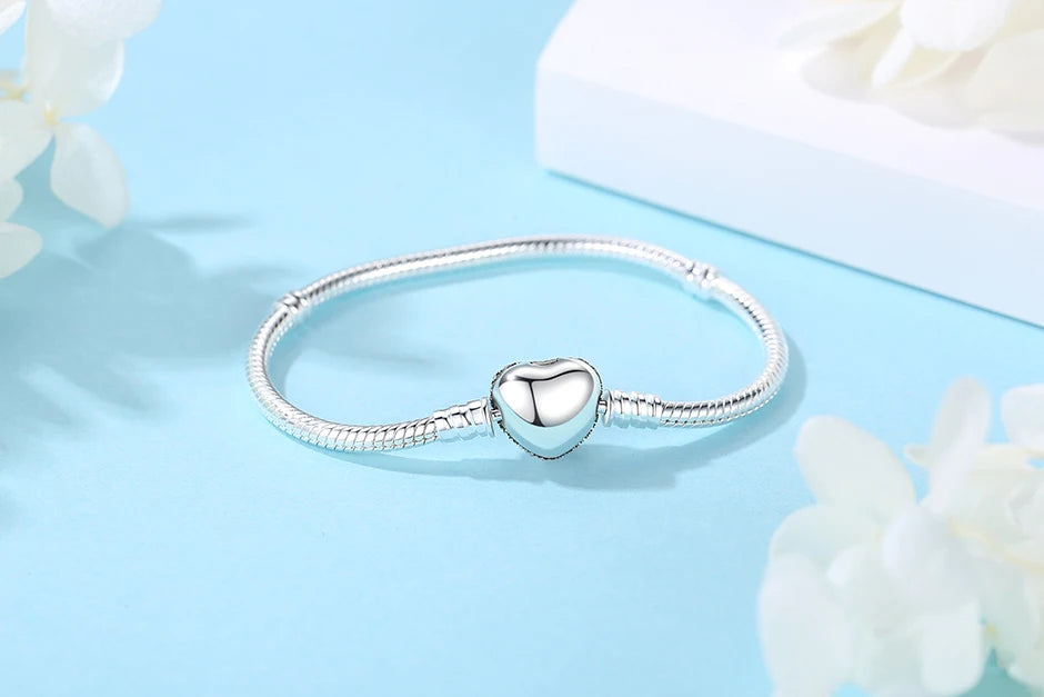 Original 925 Sterling Silver Bracelet For Women Charms Beads Rose Gold Heart Bracelets Bangles Snake Chain Luxury Jewelry Gift
