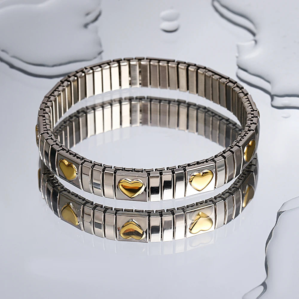 Freetry 18K Gold Plated Stainless Steel Adjustable Bracelet Fashion Elastic Metal Bracelet Trendy Jewelry Accessories Official