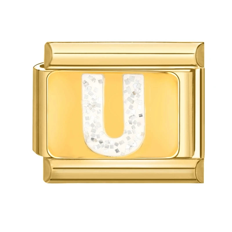 Fashion Golden 26 Letters A-Z Italian Links Charm Beads 9mm Stainless Steel Bracelet Jewelry DIY Hand Making Wholesale