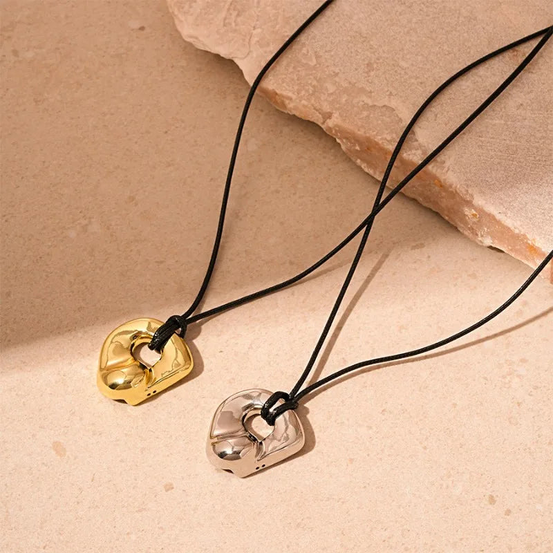 Gold Plated Geometric Circle Pendant Necklace for Women Girls Adjustable Long Leather Rope Chian Necklaces Sweater Chain Jewelry