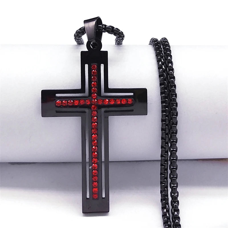 Catholic Crucifix Cross Necklace for Women Men Stainless Steel Christian Religious Male Chain Jewelry colar masculino N4943