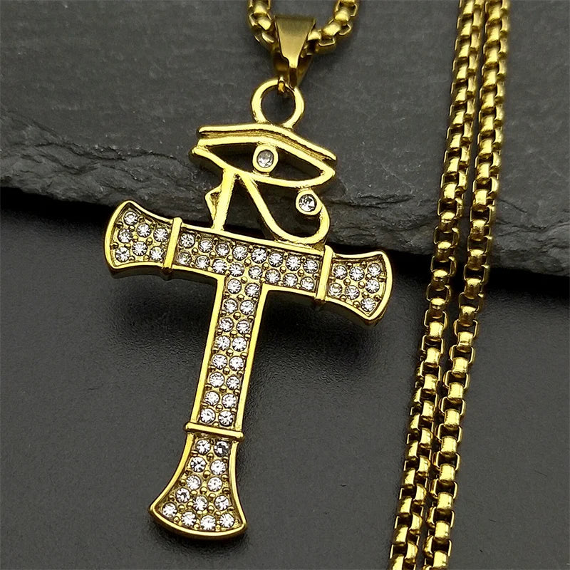 Jesus Cross Crucifix Pendant Necklace for Men Stainless Steel Gold Color Christian Coffee Bean Chain Jewelry croix chrétienne