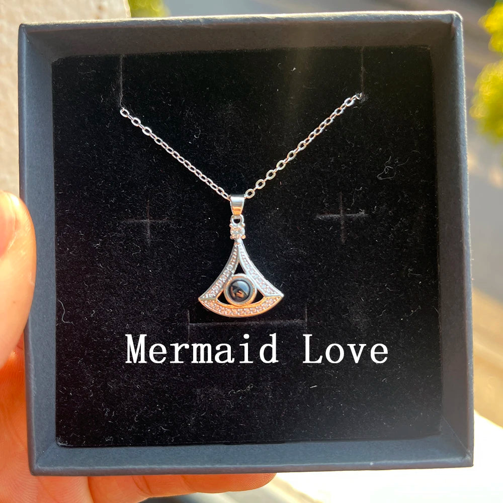 Custom Photo Projection Necklace Stainless Steel Chain Heart Flower Start Pendant DIY Picture Inside Couple Family Necklace