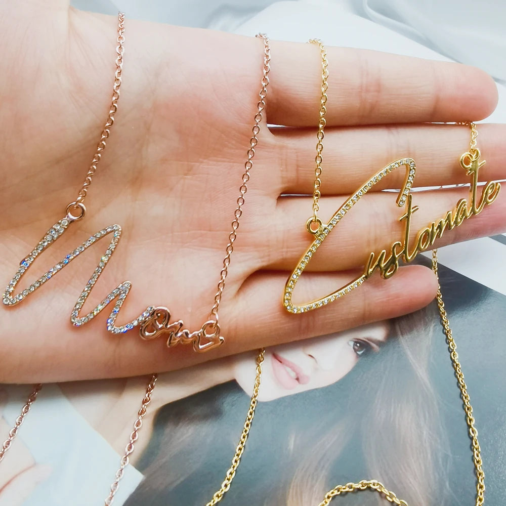 Duoying Zirconia Initial Letters Necklaces Women Personalized Necklace with Names Crystal Pendant Necklace Mom Gift