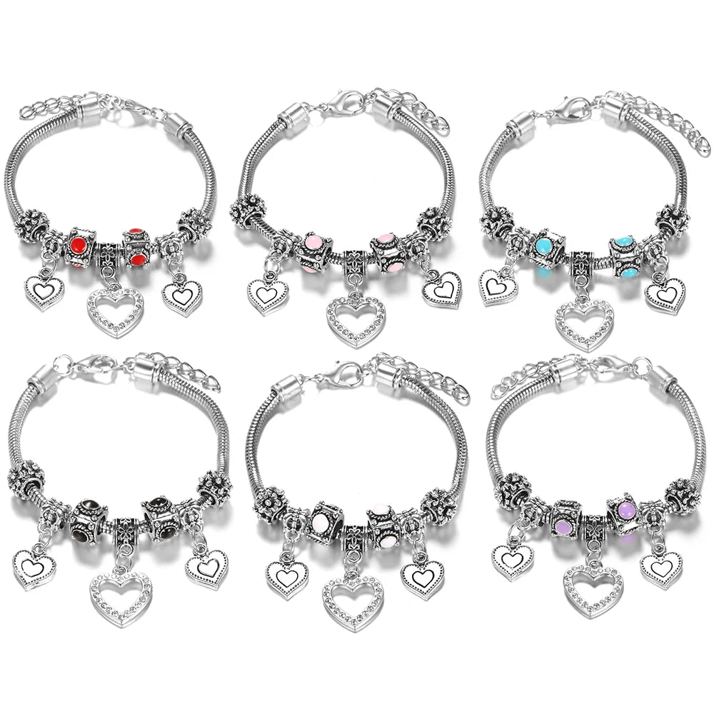 Multi Style Rhinestone 6 Color Beaded Bangle Lobster Buckle Adjustable Snake Chain Elephant Bracelet Pendant Woman Jewelry Gift