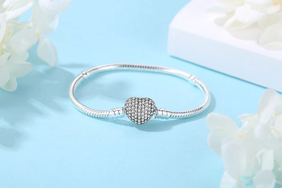 Original 925 Sterling Silver Bracelet For Women Charms Beads Rose Gold Heart Bracelets Bangles Snake Chain Luxury Jewelry Gift