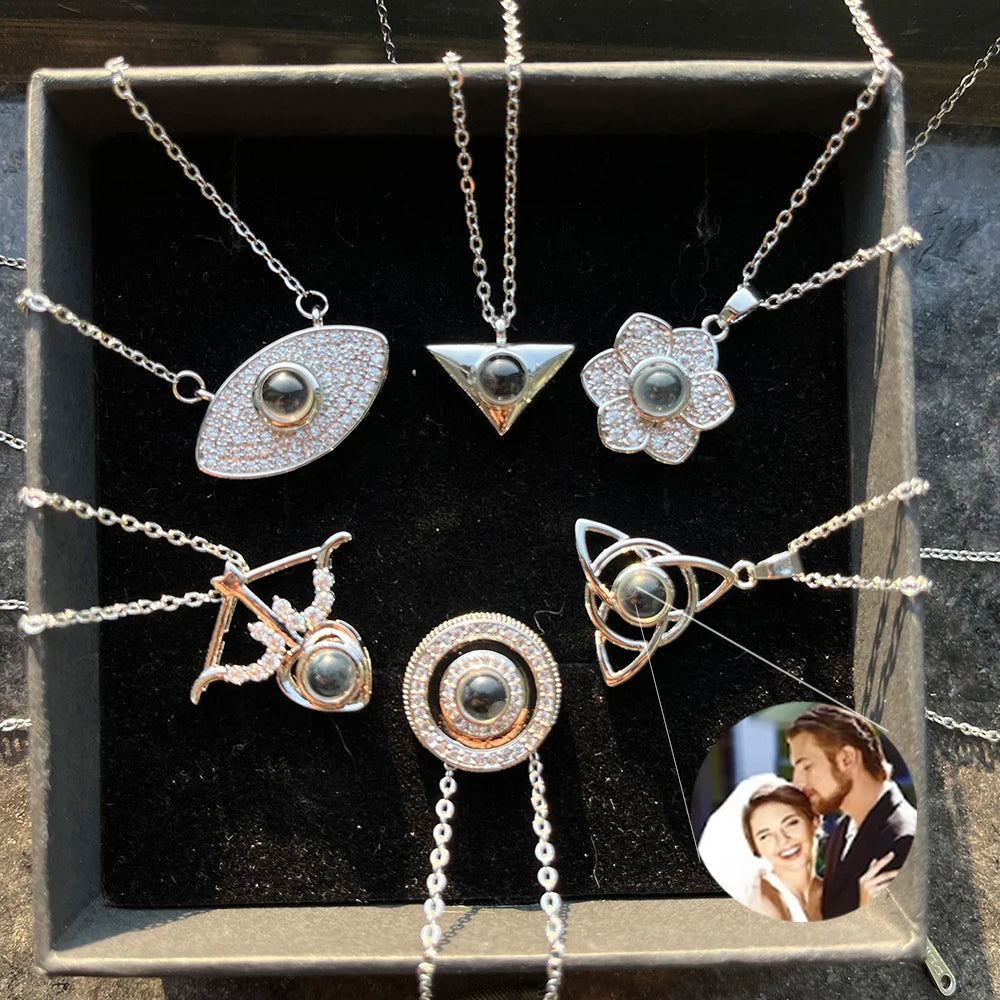 Valentine's Day Gift Custom Photo Projection Necklace DIY Picture Inside Titanium Steel Chain Couple Necklace Women Men Jewelry