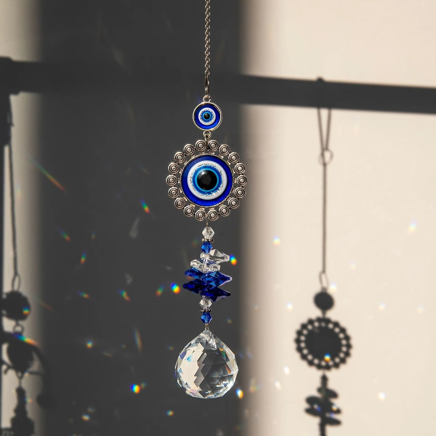 1pcs Evil Eye Suncatchers with Crystal Prism Balls for Window Hanging Sun Catcher Decor Blue Eyes Suncatcher Rainbow Maker Penda