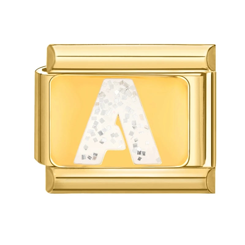 Fashion Golden 26 Letters A-Z Italian Links Charm Beads 9mm Stainless Steel Bracelet Jewelry DIY Hand Making Wholesale