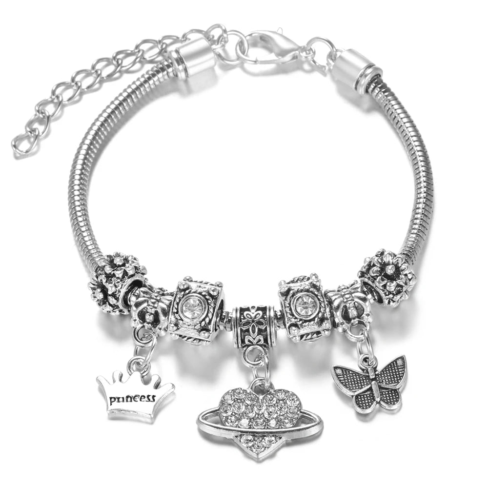 Multi Style Rhinestone 6 Color Beaded Bangle Lobster Buckle Adjustable Snake Chain Elephant Bracelet Pendant Woman Jewelry Gift