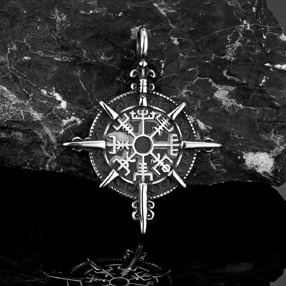 Retro Gold Color Vikings Compass Necklace Men Antique Stainless Steel Norse Rune Amulet Pendant Vegvisir Homme Icelandic Jewelry