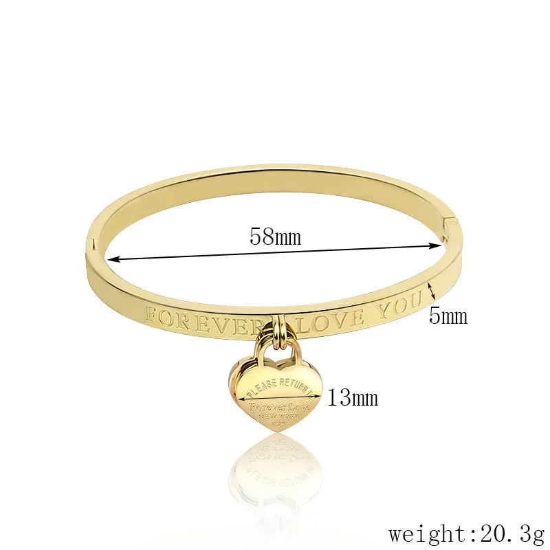 XB999 Hot Classic Stainless Steel Gold Color Bracelets & Bangles Wholesale Jewelry Fine Double Peach Heart Love Bracelets Female