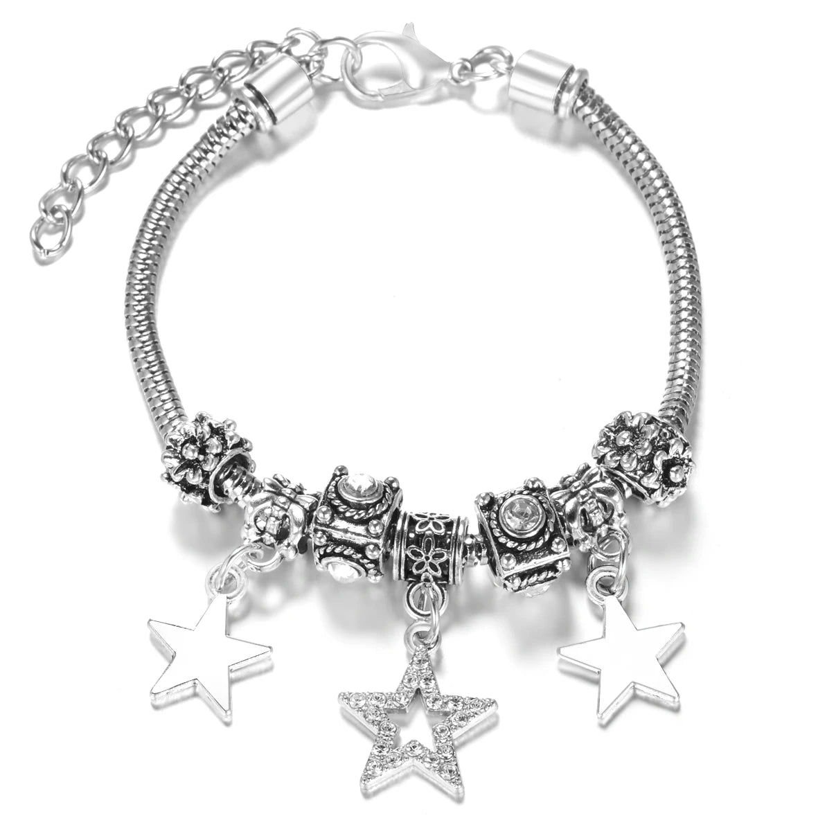 Multi Style Rhinestone 6 Color Beaded Bangle Lobster Buckle Adjustable Snake Chain Elephant Bracelet Pendant Woman Jewelry Gift