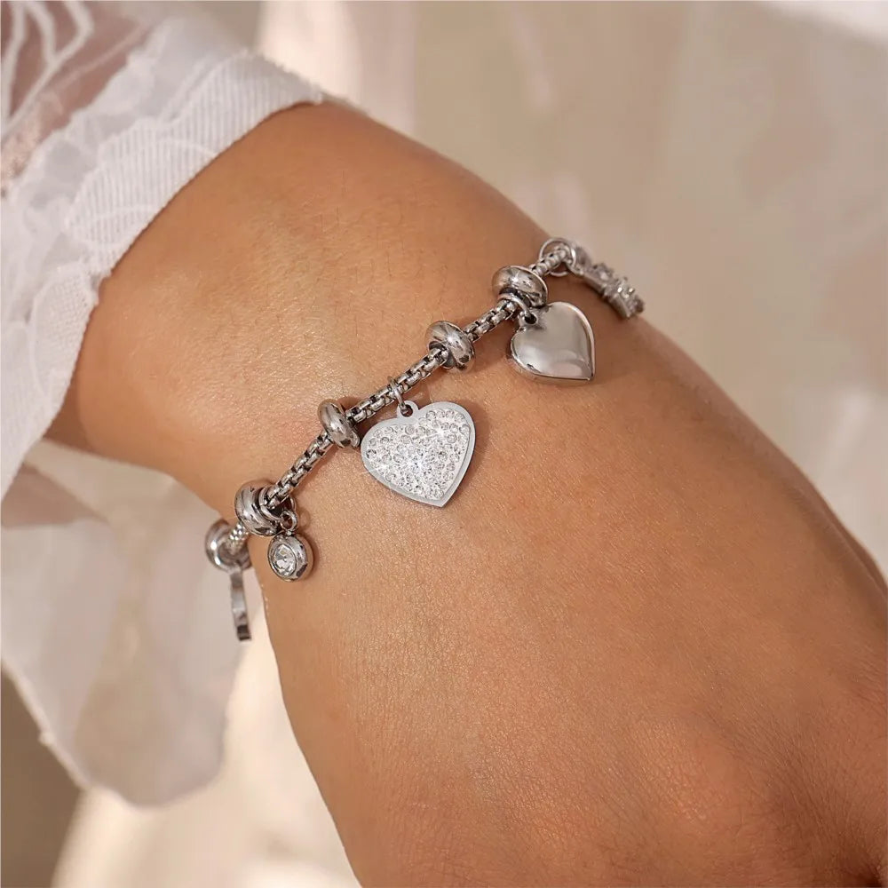 316L Stainless Steel Heart Charm Bracelets For Women 18k Gold Plated Various Pendants With Shining Zircon Women's Hand Bracelet