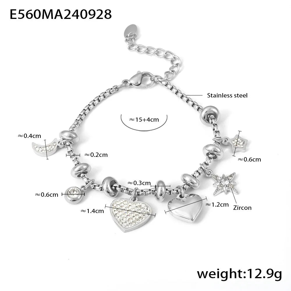 316L Stainless Steel Heart Charm Bracelets For Women 18k Gold Plated Various Pendants With Shining Zircon Women's Hand Bracelet