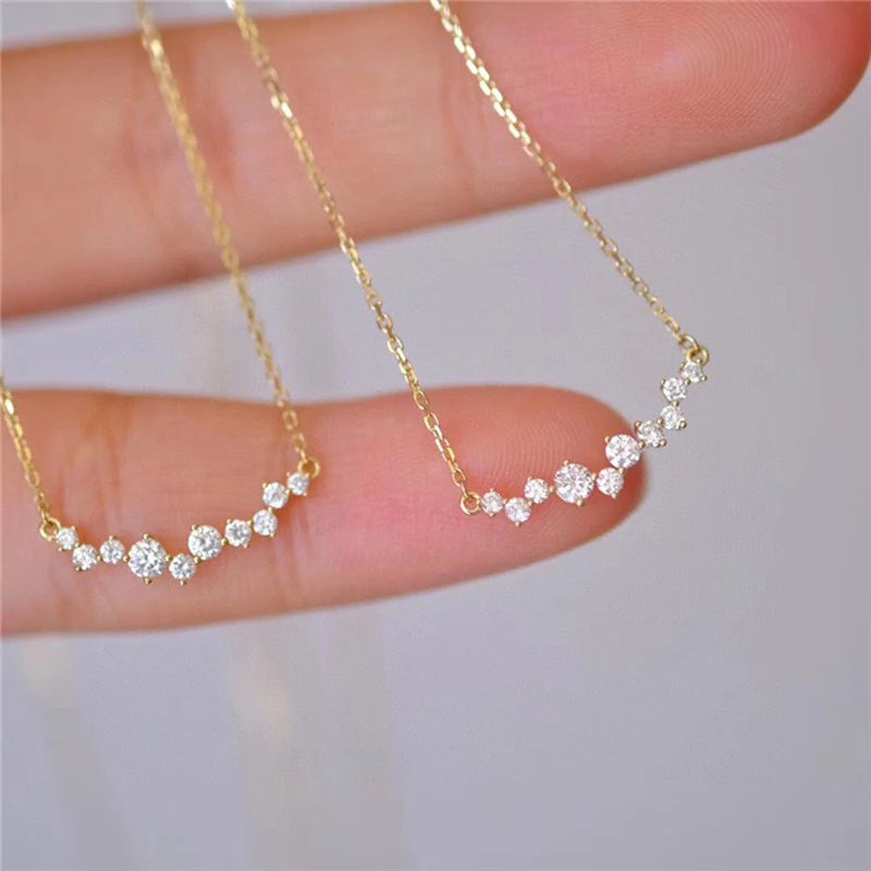 925 Sterling Silver 18k Gold Plated Necklace Moon Sparkling Zircon Clavicle Choker for Women Wedding Fine Jewelry Collares