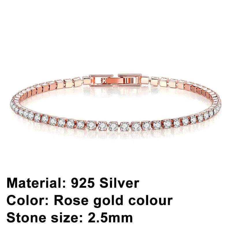 New 925 Pure Silver Rose Gold Bracelet Shining Classic Hip Hop Crystal Tennis Bracelet Women's Jewelry Fashion Wedding Gift