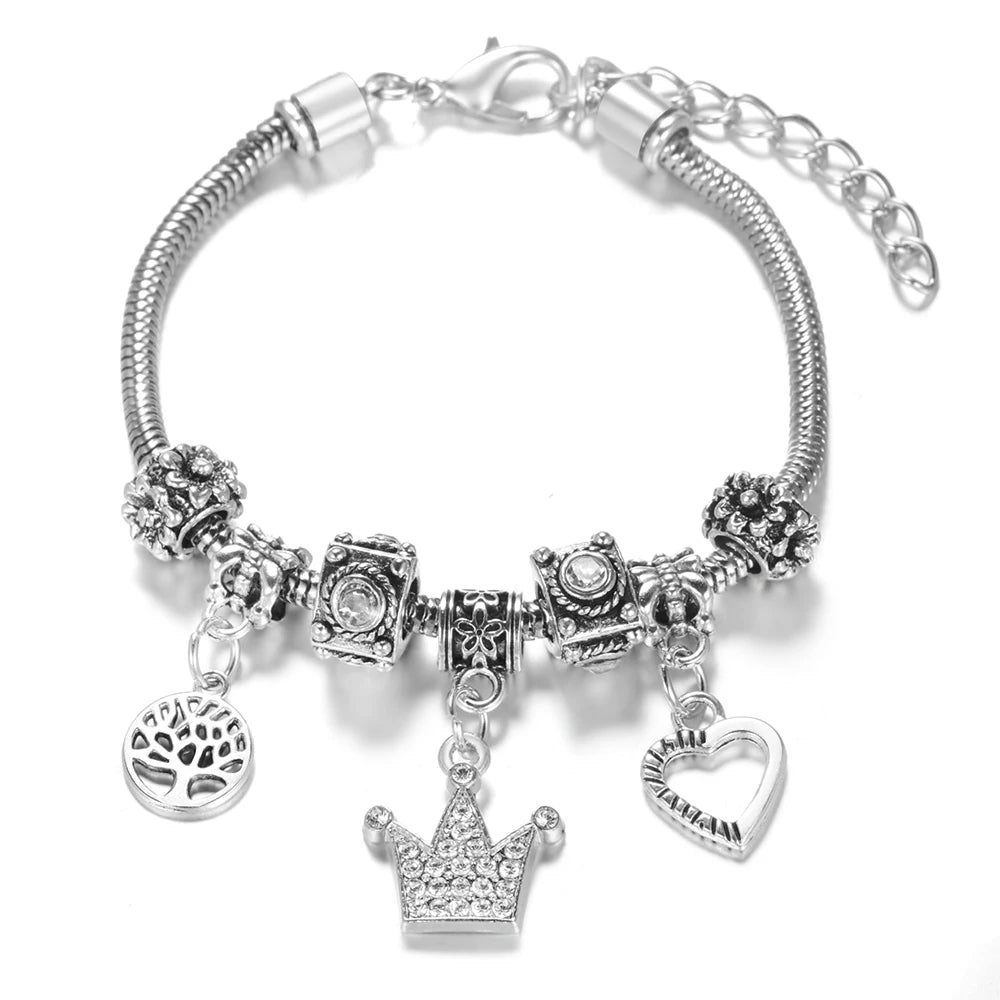 Multi Style Rhinestone 6 Color Beaded Bangle Lobster Buckle Adjustable Snake Chain Elephant Bracelet Pendant Woman Jewelry Gift