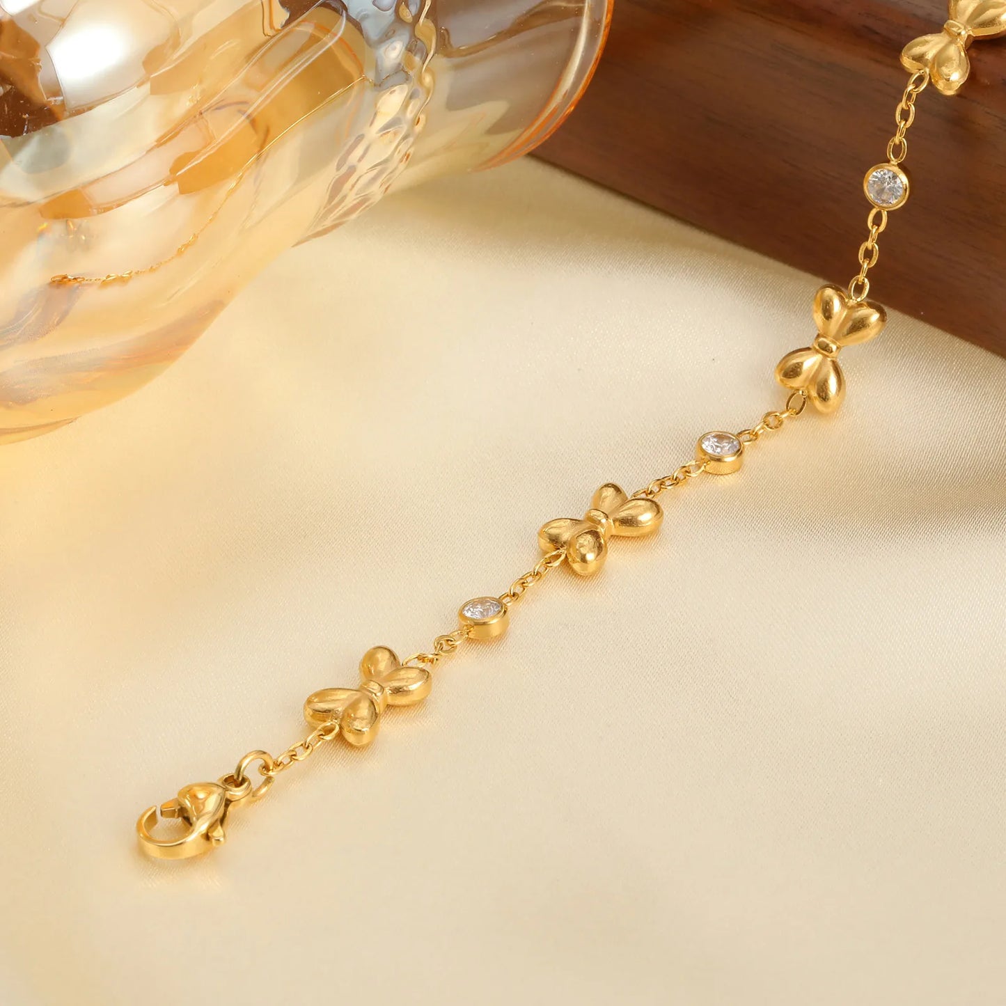 Vnox Stainless Steel Children's Bracelet For Baby Girls,Cubic Zirconia Inlay With Bow Element Chain,Cute Style Jewelry Daily