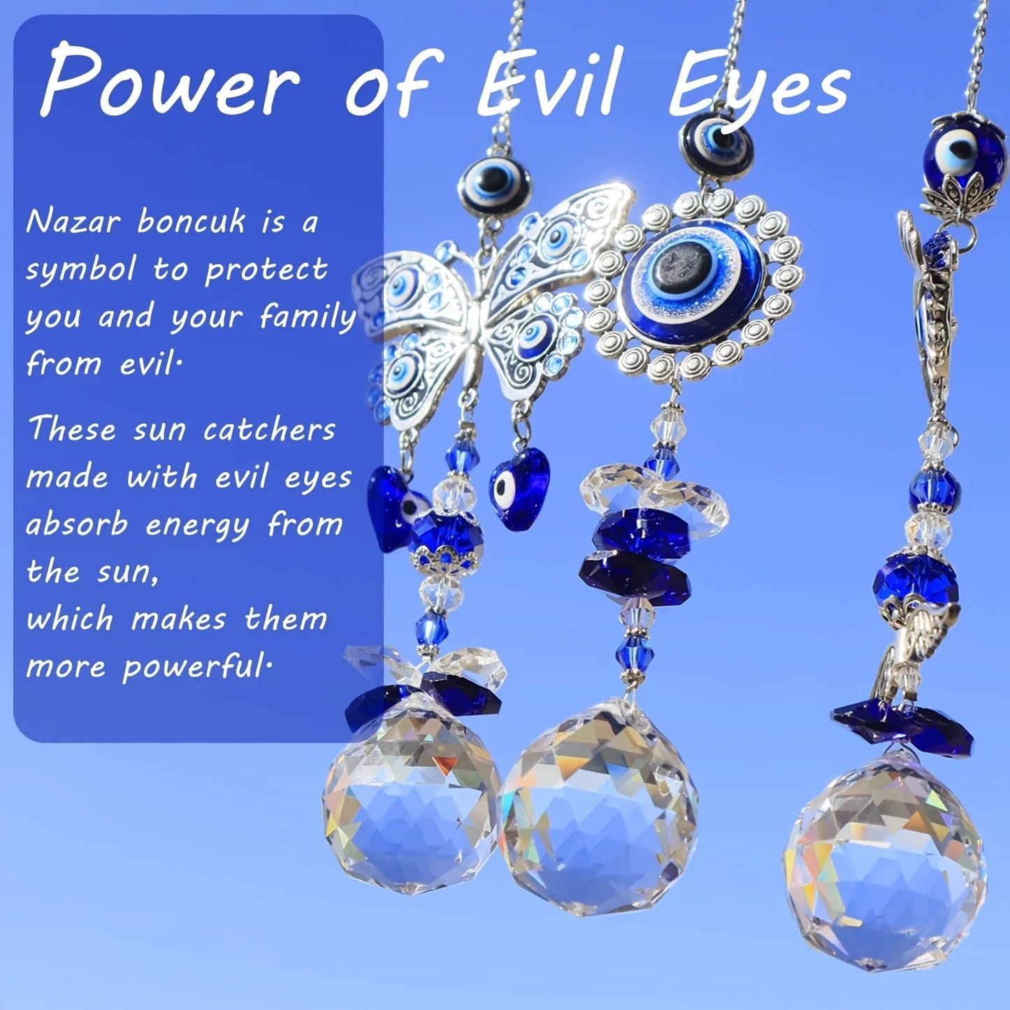 1pcs Evil Eye Suncatchers with Crystal Prism Balls for Window Hanging Sun Catcher Decor Blue Eyes Suncatcher Rainbow Maker Penda