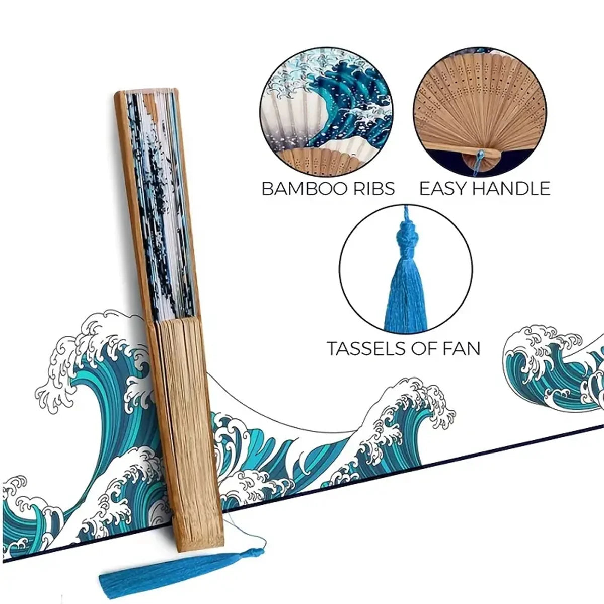 Vinatge Wave Fan Portable Folding Fan Pocket Fan For Wedding Party Decoration Dancing Performances Gifts