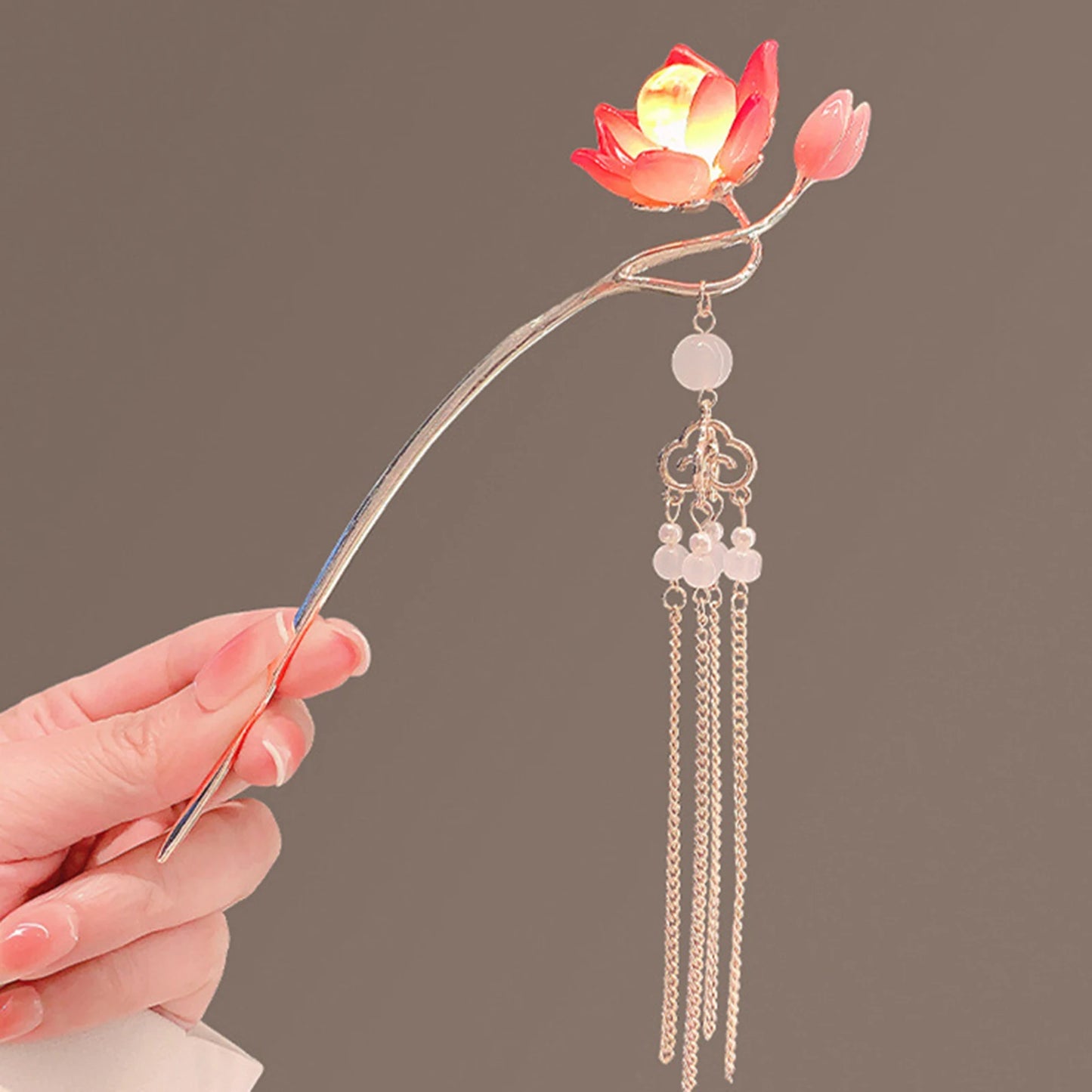 Luminous Flower Hairpin For Women Creative Lotus Emit Light Lantern Tassel Hair Stick Vintage Chinese Style Metal Hair Accessory