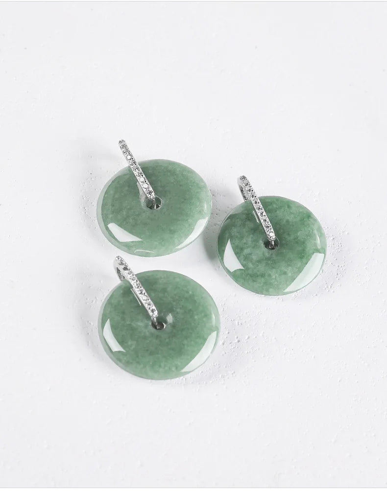 Natural A-Grade Jade Green Small Peace Of Mind Pendant S925 Silver Inlaid Ice Jade Pendant Necklace