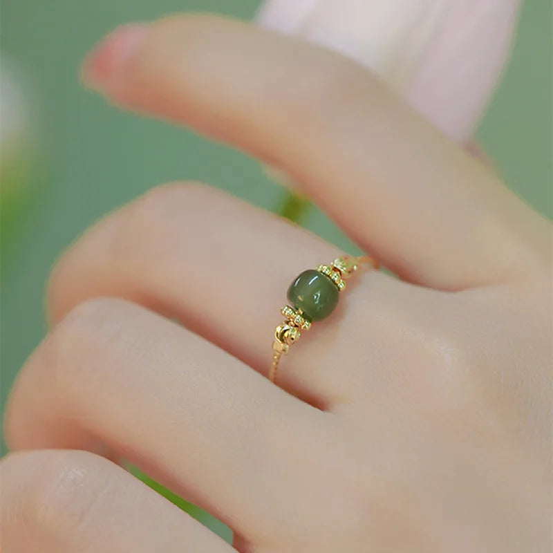 925 Sterling Silver plated Liquid Lava Hetian Jade Bamboo Ring for Women Girl Gift Irregular Vintage Jewelry Dropshipping