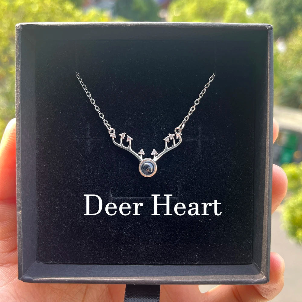 Custom Photo Projection Necklace Stainless Steel Chain Heart Flower Start Pendant DIY Picture Inside Couple Family Necklace