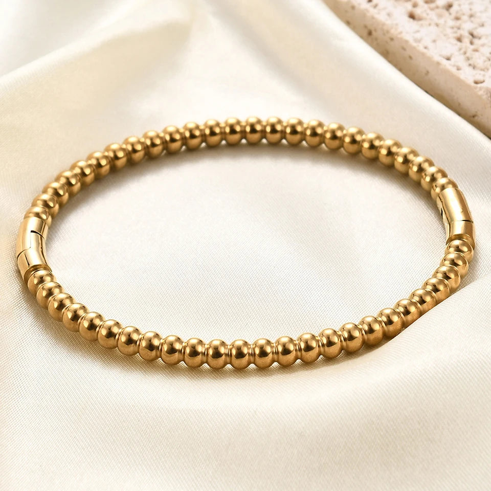 ZAKOL Stainless Steel Golden Bead Bracelet for Women Fashion Adjustable Chain Bracelets Daily Party Jewelry