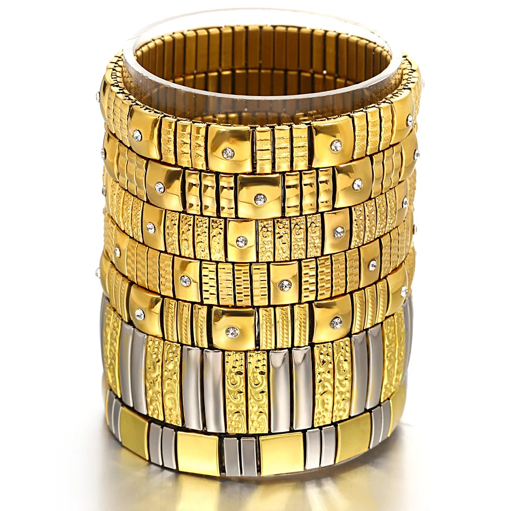 Freetry 18K Gold Plated Stainless Steel Adjustable Bracelet Fashion Elastic Metal Bracelet Trendy Jewelry Accessories Official