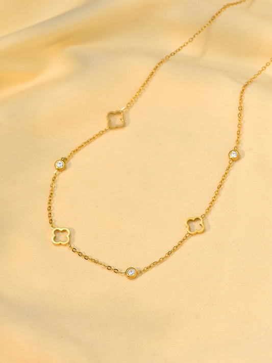 1Pcs Simple Stainless Steel Golden Steel Necklace Women Clover Three Flowers Three Diamonds Necklace Suitable for female friends