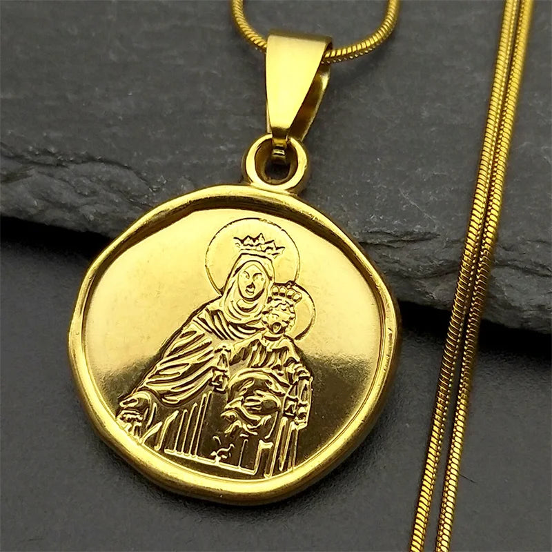 Hip Hop Virgin Mary Medal Our Lady of Guadalupe Necklace Stainless Steel Pendant Necklace Women/Men Jewelry virgen de guadalupe