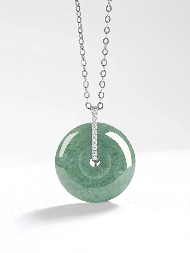 Natural A-Grade Jade Green Small Peace Of Mind Pendant S925 Silver Inlaid Ice Jade Pendant Necklace